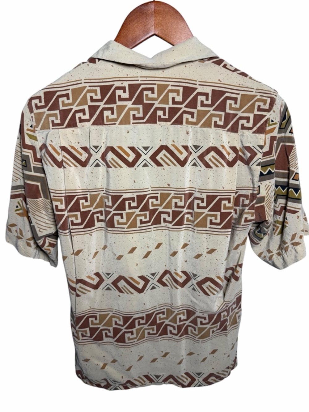Ellen Tracy Cream & Brown Geometric Short-Sleeve Blouse 100% Silk - Picture 2 of 7